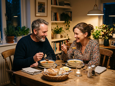 man and wife having soup